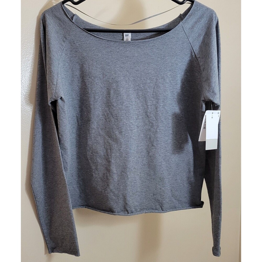 Woman's Gray BP. Long Sleeve Off Shoulder Shirt Size XL Raw Hem